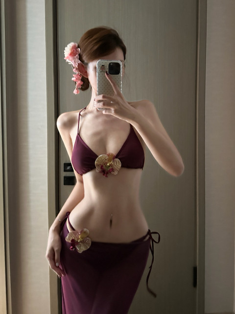 Royal Sister Goddess Purple Sexy Strap Split Skirt Bikini Three-piece Hot Spring Beach Resort Swimsuit Long Skirt