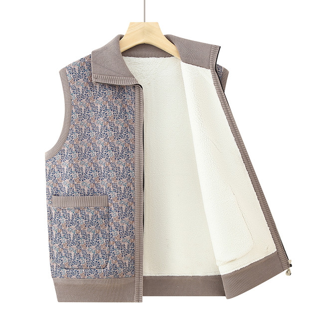 
2025 autumn and winter new style horse clip lapel zipper vest middle-aged and elderly mothers wear grandma wear plus velvet vest