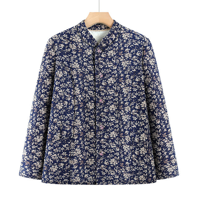 Winter clothing for the elderly, women's cotton-padded clothing, mother's clothing, velvet thickened stand-up collar coat, grandma's warm casual floral small cotton-padded coat