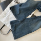 Four -sided bombs embroidered pocket high waist wide -leg flared pants female autumn loose and versatile thin mopped straight tube micro -jeans
