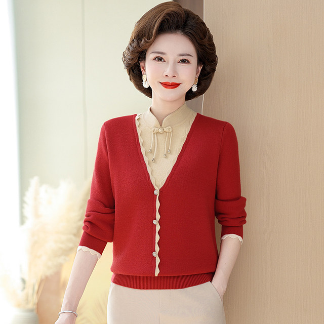 Mom Winter Winter Guo Guo Guo Guo Wind sweater and velvet thickened knitted wool bottoming shirt

