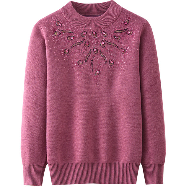 Western mother's autumn and winter clothing thickened sweater bottoming shirt middle-aged and elderly women's woolen sweater plus velvet warm top large size