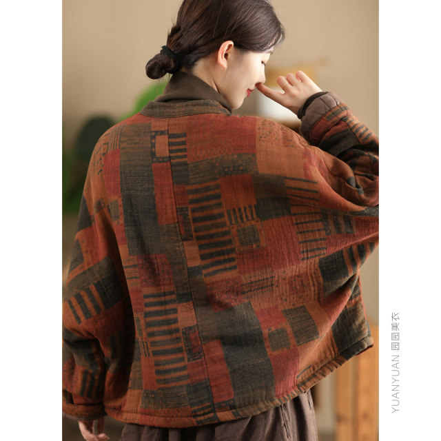 Winter retro fried color printed cotton thickened cotton coat for women new Chinese style handmade buckle cotton jacket for cotton jacket
