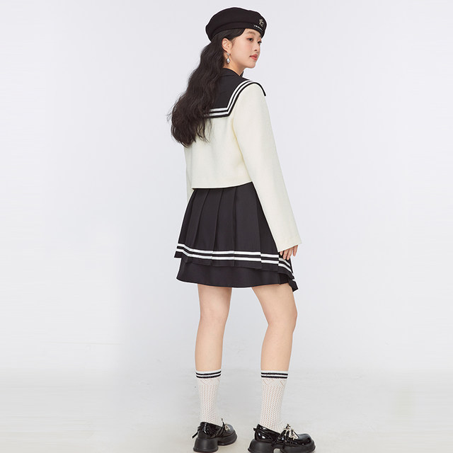 GW Large Size Women's College Navy Collar Jacket 2025 Autumn New Style Small Fat Girl Loose Age Reducing Jacket Top
