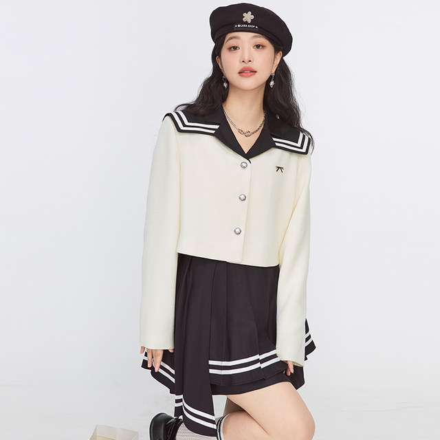 GW Large Size Women's College Navy Collar Jacket 2025 Autumn New Style Small Fat Girl Loose Age Reducing Jacket Top
