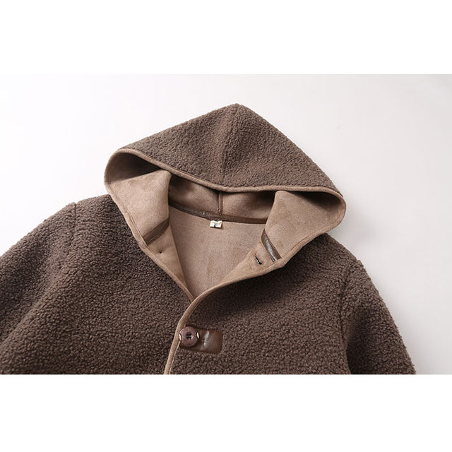 2025 lamb hairy hat -connecting coat large size women's shredded cardigan fat sister plus fat and increased size leisure top