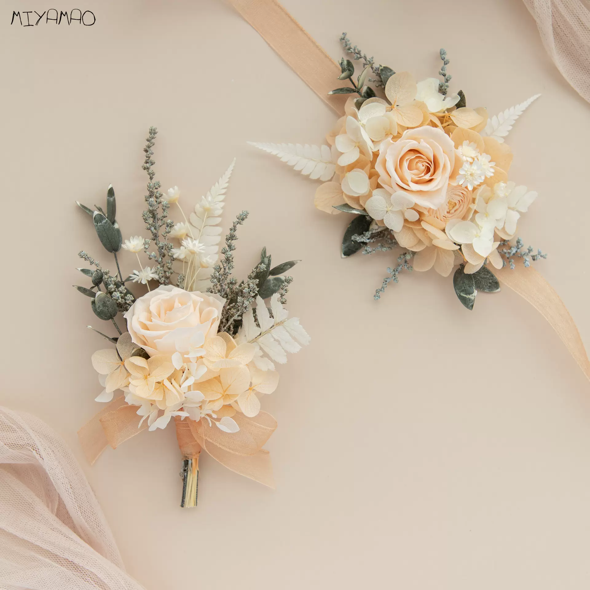 永生花香槟色玫瑰新郎胸花宴会襟花旅拍真花胸针