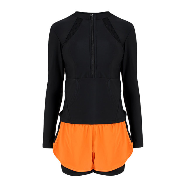 Sanqi 2020 new split long -sleeved swimsuit women's sports conservative flat -angle trousers Two -piece hot spring quarter fake swimsuit
