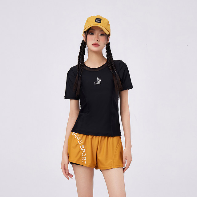 Sanqi split swimsuit women's hot spring 2023 new belly-covering and conservative short-sleeved boxer pants swimsuit swimsuit