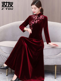 Wine red velvet dress children autumn and winter high-end luxury brand mother-in-law wedding dress