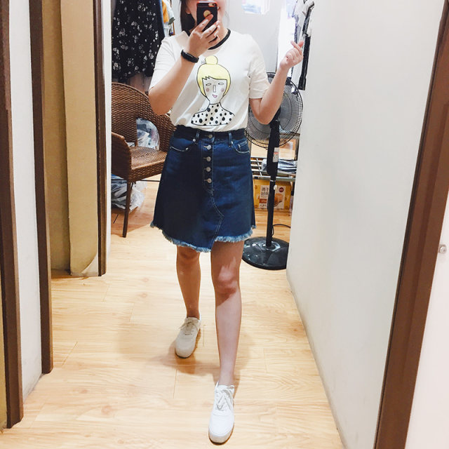Great value for foreign trade A-line denim skirt irregular medium short skirt Japanese breasted old summer women's skirt versatile and slim
