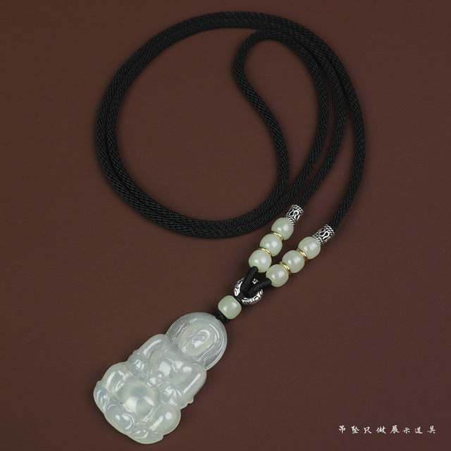 Everything goes well Hetian jade pendant rope jade pendant Guanyin lanyard Pixiu peace buckle necklace rope adjustable red rope