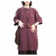 Chinese style retro embroidery stand -up collar cotton linen shirt female middle -style large -size striped linen line buckle medium long small shirt top
