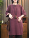 Chinese style retro embroidery stand -up collar cotton linen shirt female middle -style large -size striped linen line buckle medium long small shirt top
