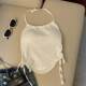 Large size 300Jin [Jin equals 0.5 kg] Design-sensory drawstring halter neck vest for women in summer fat mm tether short breast pad top