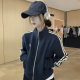 Retro striped bow printed short small jacket stand collar cardigan sporty and fashionable loose top spring
