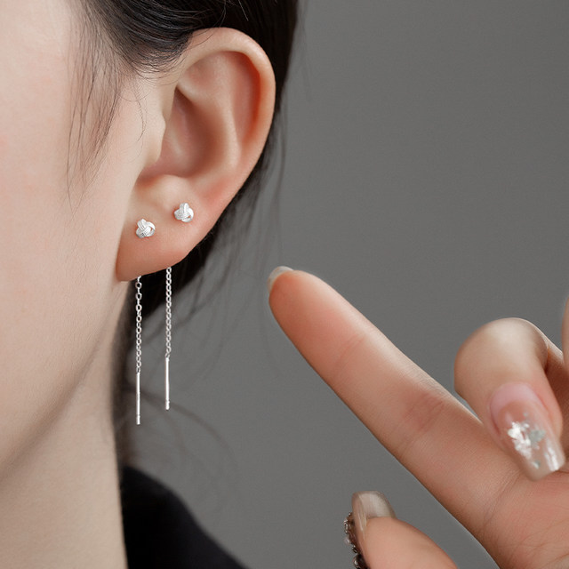 S999 pure silver authentic Ruyi knot ear wire women's tassel silver earrings 2025 new hot style autumn and winter earrings earrings