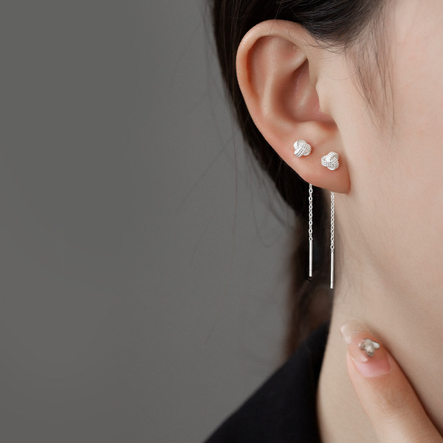 S999 pure silver authentic Ruyi knot ear wire women's tassel silver earrings 2025 new hot style autumn and winter earrings earrings