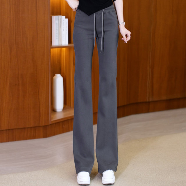 Fleece thickened dark grey casual trousers for women in autumn and winter new wide-leg drooping bell-bottom pants versatile small trousers
