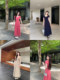 alex stevens solid color slim short-sleeved dress women's holiday long dress summer drape mid-length dress