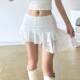 WEEKEEP Pure romantic irregular streamer lace skirt low waist pleated lining anti-exposure miniskirt