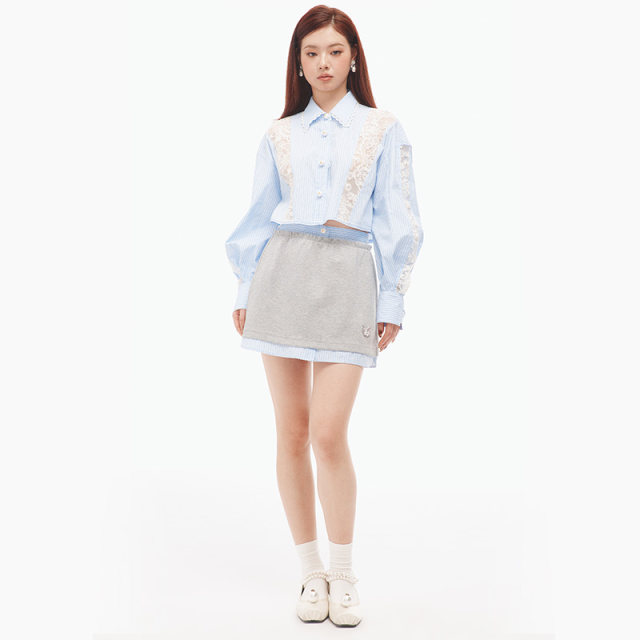 Lefame Lafitem 2025 summer new fashion striped splicing small short skirt versatile skirt women