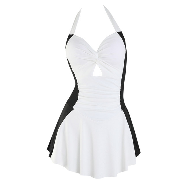 Beautiful swimsuit for women in summer 2025 new one-piece dress boxer pants to cover flesh to make them look slimming and high-end color-blocking hot spring swimsuit