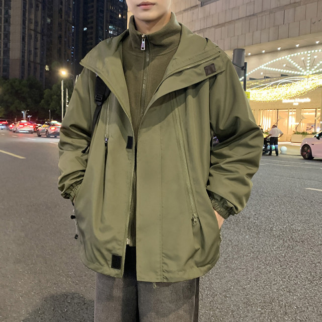 Men's coat autumn and winter thin hooded windproof jacket casual sports tops trendy boys' windbreaker jacket