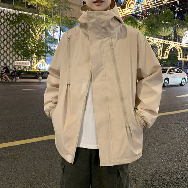 Men's coat autumn and winter thin hooded windproof jacket casual sports tops trendy boys' windbreaker jacket