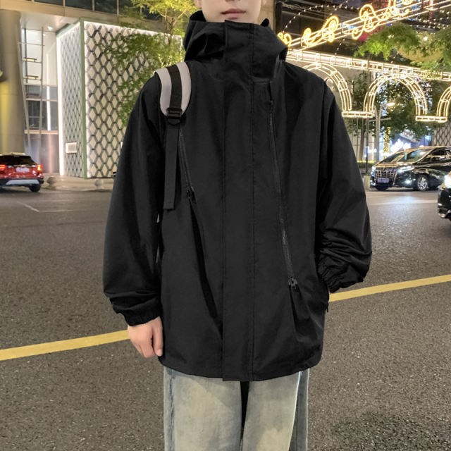 Men's coat autumn and winter thin hooded windproof jacket casual sports tops trendy boys' windbreaker jacket