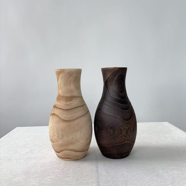 
Xileka Home and Gardening Dining Table Solid Wood Flower Arrangement Vase Ornaments Long and Short Vase Combination Home Decorative Small Ornaments