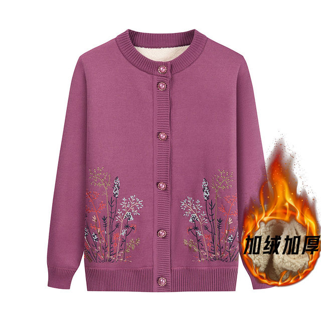 Elderly grandma sweater women's velvet 60-70-year-old mother's clothing old lady's knitted cardigan elderly autumn and winter coat