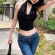 KLIOU cuts men and women's sexy mesh splicing halter neck strap vest women look slim and waist-hugging hot girl short top