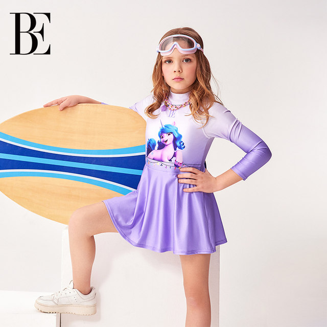 BE van der Ann jointly-branded children's swimsuit girls one-piece long-sleeved sun protection medium-sized children's swimsuit girls skirt swimsuit