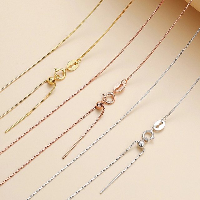s925 sterling silver pin chain gold necklace for women rose gold pure silver plated 18k gold plain chain box chain adjustable