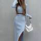 Split long skirt two-piece set for women top long sleeve long skirt two-piece set for women