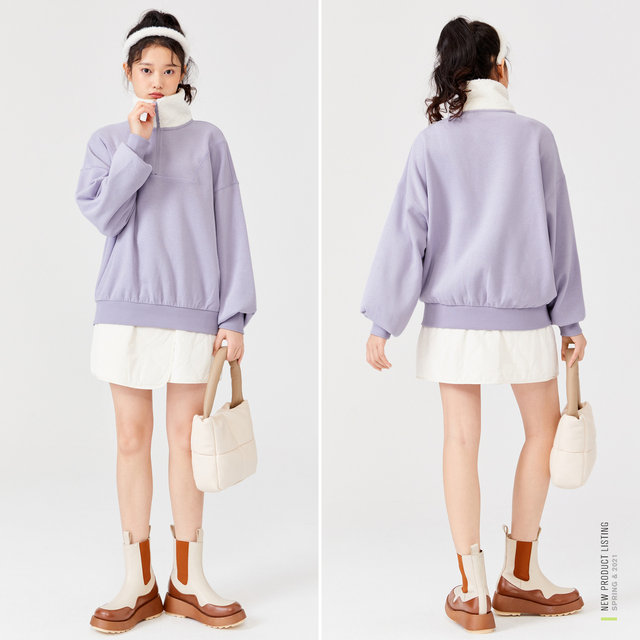 Semir sweatshirt for women 2023 winter new half-zipper turtleneck top student loose oversize casual women's clothing
