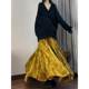 Reading garment technique gold printed skirt Chinese style old money style velvet skirt irregular gold velvet fishtail skirt