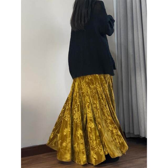 Reading garment technique gold printed skirt Chinese style old money style velvet skirt irregular gold velvet fishtail skirt