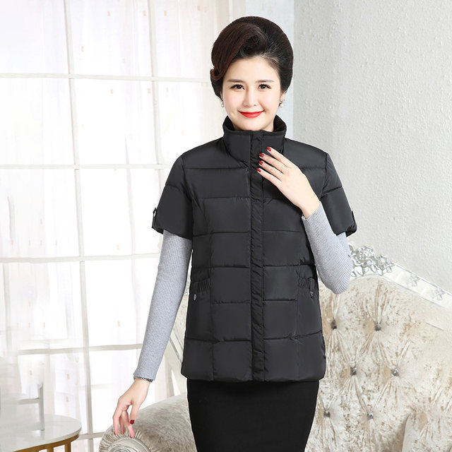 Middle-aged and elderly autumn down-padded jackets, half-sleeved jackets, mother's short-sleeved vests, warm vests, winter women's vests