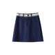 Summer dark blue contrast spliced ​​short skirt imitation denim skirt A-line temperament retro zipper anti-exposure casual
