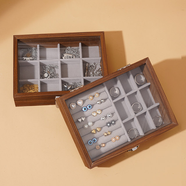 Walnut color jewelry box ring necklace storage box earrings earrings bracelet jewelry box solid wood jewelry box