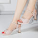 Sandals 2025 New Women's Versatile Summer Comfortable High Heels Women's Thick Heels One-Word Buckle Medium Heels Korean Style Fish Mouth Shoes