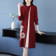 Guofeng Mom Women's Half -neck Print Large Cover Dress 2024 New Autumn and Winter Middle Long Sweat Dress