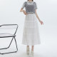White lace spliced ​​hook cake skirt for women 2025 spring and summer new high-waisted A-line puffy skirt