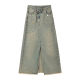 Retro large size split irregular sequin denim skirt for women's summer new high-waisted A-line long skirt ins trendy