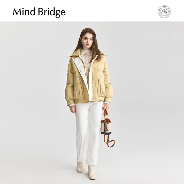 Mind Bridge Winter Lapel Bread Jacket Women's Loose Down Jacket 2024 New Plaid Warm Jacket