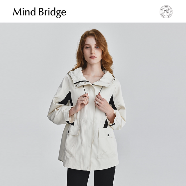 MB MindBridge2024 New Hooded Jacket Women's Urban Outdoor Jacket Autumn Contrast Color Sports Top