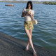E7Q8 Seaside vacation style colorful plant printed hip skirt for women in summer low waist slim sweet and spicy skirt
