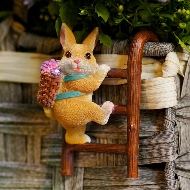 Rabbit climbing ladder pot pendant cute fish tank landscaping pendant balcony garden potted micro -landscape decoration small decoration
